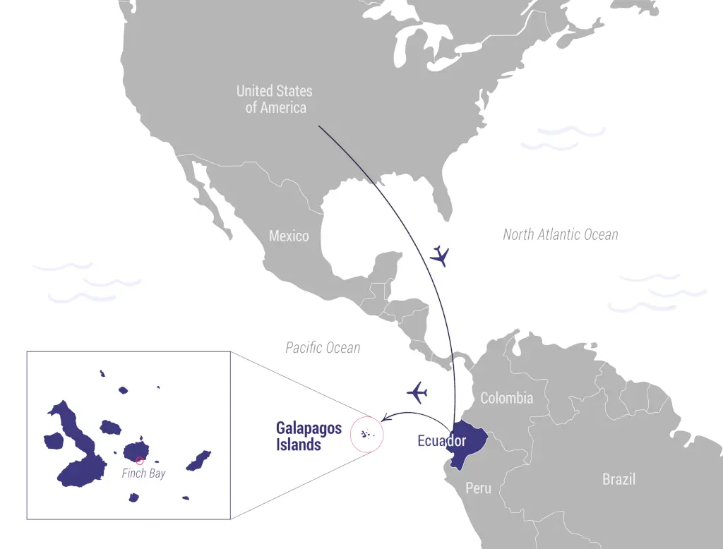 How to get to Finch Bay Galapagos Hotel from USA